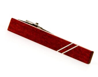 Bloodwood Silver Inlay Tie Clip, Handmade Wooden Tie Bar