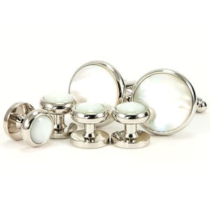 Wedding Cufflinks Tuxedo Studs, Mother of Pearl Silver Cufflinks Gift For Men, Tuxedo Shirt Studs Wedding Party Gift For Groom & Groomsmen