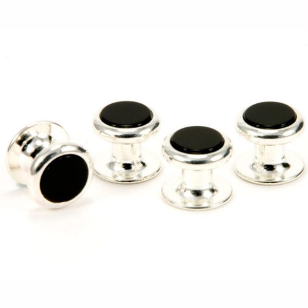 Black Onyx Silver Tuxedo Stud Set, Gift for Him