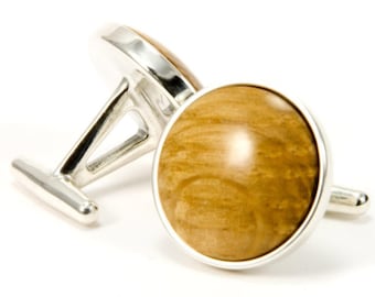 Whiskey Barrel Wood Cufflinks, .925 Sterling Silver, 5th Anniversary Bourbon Gift
