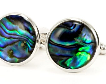 Paua Shell Cufflinks For Men, Abalone Jewelry Anniversary Gift For Husband or Boyfriend, Beach Wedding Cufflinks For Groom & Groomsmen