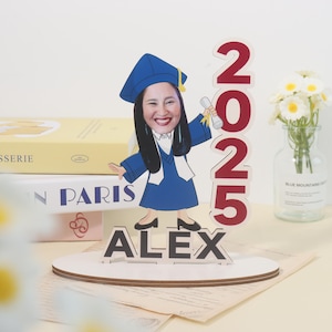 Benutzerdefiniertes Gesichtsfoto-hölzernes stehendes Zeichen, Abschlussgeschenk, personalisiertes Geschenk, Klasse von 2025, Abschluss-Andenken, Abschluss-Dekor, Gedenkgeschenk