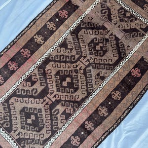 Vintage 1970s Handmade Afghan Accent Rug | 6 x 3.4 ft | Traditional Wool Tribal Design | Boho Area Rug for Living Room, Bedroom, Office
