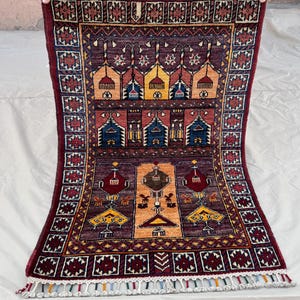 Afghan Accent Rug, 3.6 x 2.5 ft Hand-Knotted Rug, Unique Tribal Carpet, War Motif Rug, Afghan Nomadic Art, Handmade Oriental Rug, Wool rug