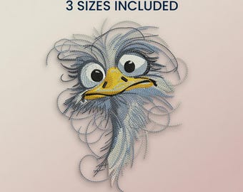 Funny Ostrich Embroidery Design, Playful Animal Machine Pattern (Digital Download)