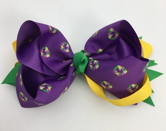 Personalized Mardi Gras Bow with Embroidered Monogram Purple Mardi Gras Boutique Bow Mardi Gras Hair Bow Mardi Gras Baby Shower Gift