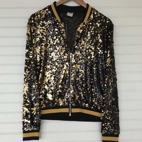 Black and Gold Sequin Jacket Etsy