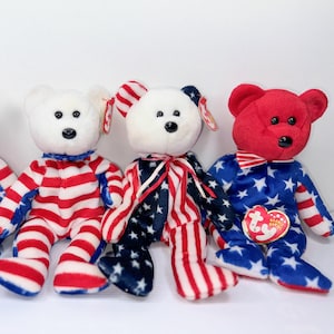Liberty, Spangle, Red Faced Spangle Beanie Babies. Lot of 4
