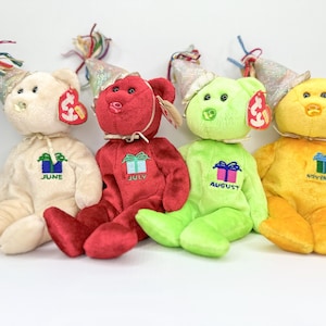 Happy Birthday Beanie Babies (June, July, August, November) Lot of 4