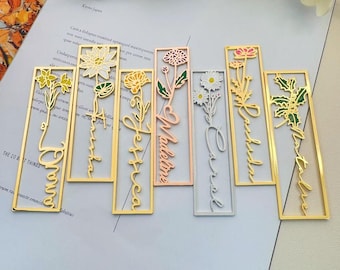 Personalisiertes Blumen Lesezeichen: Graviertes Metall Lesezeichen, Name nach Wunsch