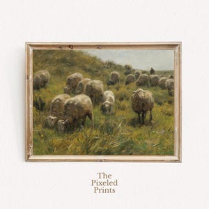 Sheep Pastoral Scene Printable Wall Art | Vintage Countryside Painting | Digital Download | Rustic Farmhouse Decor