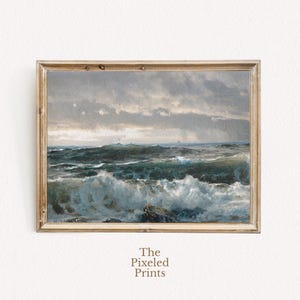 Stormy Ocean Waves Printable Wall Art | Dramatic Seascape Painting | Nautical Digital Download | Coastal Home Decor