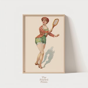 Vintage Tennis Lady Printable Wall Art | Victorian Sports Illustration | Digital Download | Athletic Home Decor