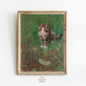 Vintage Cat Printable Wall Art | Antique Kitten Painting | Digital Download | Rustic Animal Decor