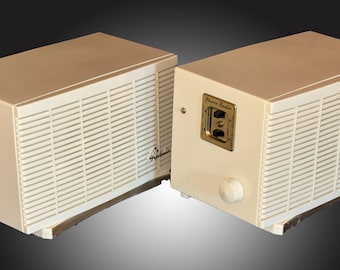 Vintage Sylvania Bluetooth Speaker: 1957 Ivory Tabletop Radio, Stereo Pair