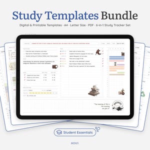 Pacote de Modelos de Estudo | Rastreadores Diários, Horários e Semanais | Planejador Pomodoro | Resumo de Capítulo | Tamanho A4 - Carta | Modelos Digitais em PDF