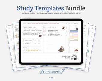 Bundel met studieplannersjablonen: dagelijks, wekelijks, per uur (digitale pdf)
