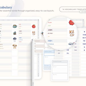 Build a powerful word bank using 16 vocabulary templates. Organize new words, categorize by theme, and use sticky labels and four-square layouts to strengthen your vocabulary retention for any language.
