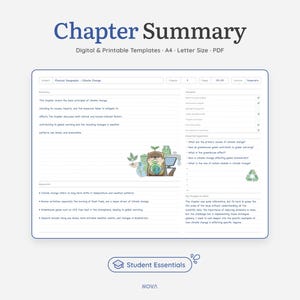 Plantilla de resumen de capítulo / Imprimible y digital / Página de notas de estudio / Tamaño A4 y carta / Descarga digital instantánea / Hoja de resumen de capítulo