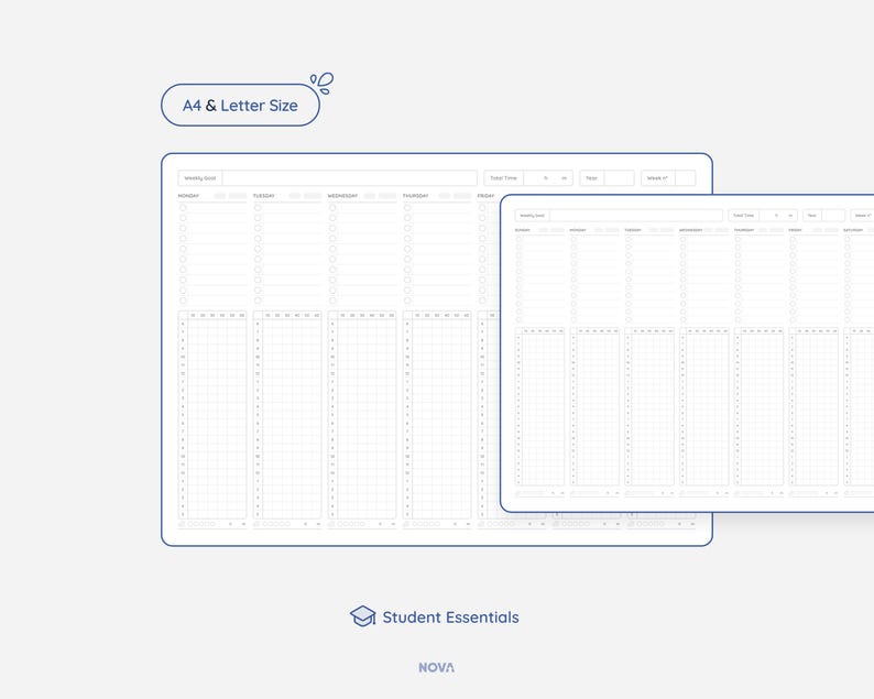 May include: A printable weekly planner and daily planner in A4 and letter size. The planner has sections for "Weekly Goals", "To Do", "Notes", and "Tasks".