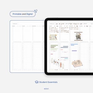 May include: A digital planner with a weekly layout, featuring a grid with sections for daily tasks, notes, and a to-do list. The planner also includes a section for tracking goals and progress. The planner is designed for students and includes a section for tracking assignments and deadlines.