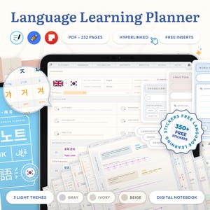 Language Learning Planner and Notebook – Study English, Spanish, Korean, Japanese, Chinese, French, German – Grammar, Vocabulary, Practice
