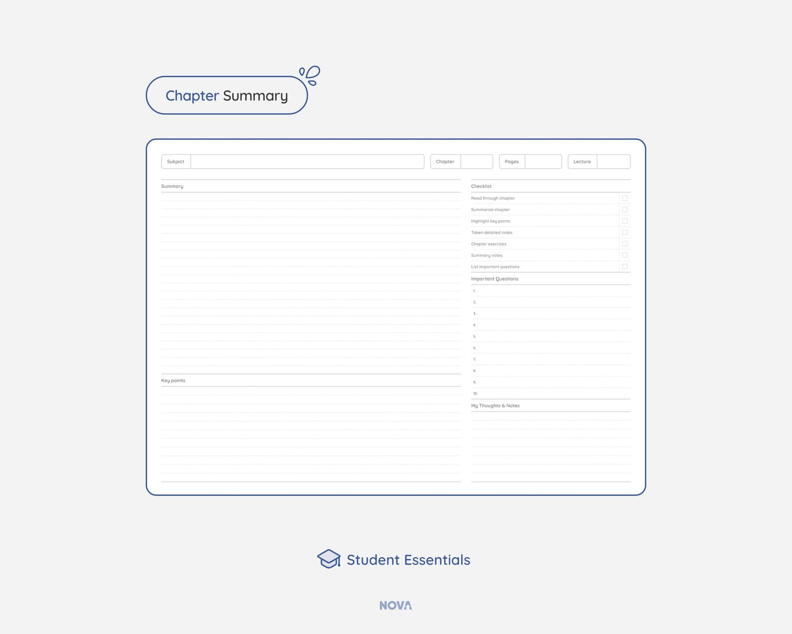 Chapter Summary Template: Study Notes (digital and Printable PDF) - Etsy