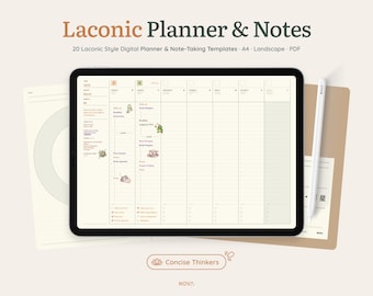 Laconic Style Digital Planner and Note-Taking Templates – Daily, Weekly, Monthly – Student Note-Taking  – Hobonichi Techo – Minimal Muji