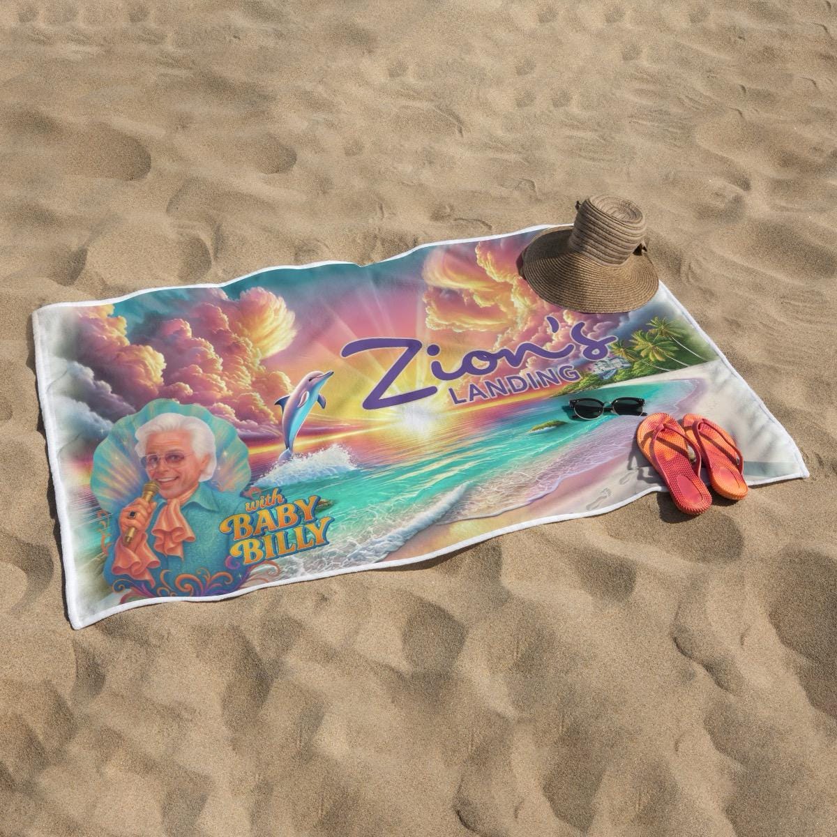 Zion's Landing Baby Billy Righteous Gemstones Beach Towel Parody Fan Made Merch