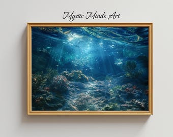 Sonnenbeschienene Unterwasser Ozean Riff Korallen Druck - Tiefsee Meereswelt Dekor - Taucher Wand Kunst - Leinwand oder Museum Qualität Print Wohnkultur -15
