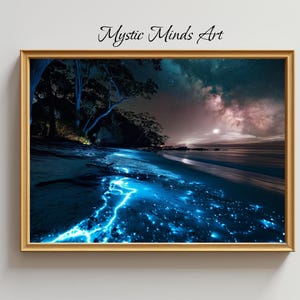 Biolumineszierender Strand Wandkunst - Im Dunkeln leuchtender Ozean Druck - Sternennacht Seelandschaft - Leinwand zum Aufhängen oder Poster - Fantasy Küsten Dekor -31