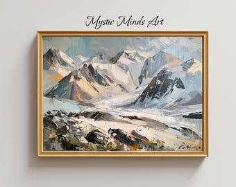 Abstract Mountain Landscape - Winter Alpine Wall Art - Neutral Earth Tones Painting - Nature Canvas Print - Fine Art Modern Home Decor -148