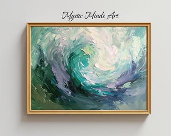 Dipinto astratto di onde oceaniche - Arte murale verde acqua e blu - Arredamento per la casa in stile costiero - Stampa su tela - Arte marina impressionista - Stampa moderna di onde - 306