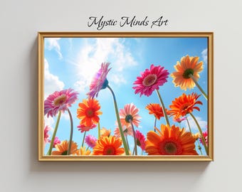 Celestial Blossoms Wall Art - Vibrant Floral Sunshine Canvas, Uplifting Fine Art Print. Hanging canvas or museum quality print. -135