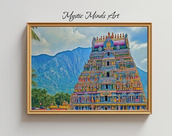 Meenakshi Temple Wall Art - Colorful Hindu Temple Print - South Indian Architecture - Hanging Canvas or Poster - Spiritual Home Decor -351
