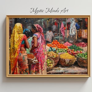 Vibrant Market Scene Wall Art - Cultural Street Market Canvas, Colorful Fine Art Print. Hanging canvas or museum quality print. -161