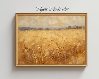 Goldenes Weizenfeld Wandkunst - Rustikale Bauernhaus Leinwand, Herbst Ernte Druck, Strukturierte Landschaftsmalerei, Landhaus Dekor -151