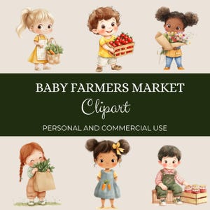 Baby Farmers Markt Clipart-Set, entzückende Kleinkind Aquarell PNGs für Kinderparty lädt ein & Scrapbooking Geschenk