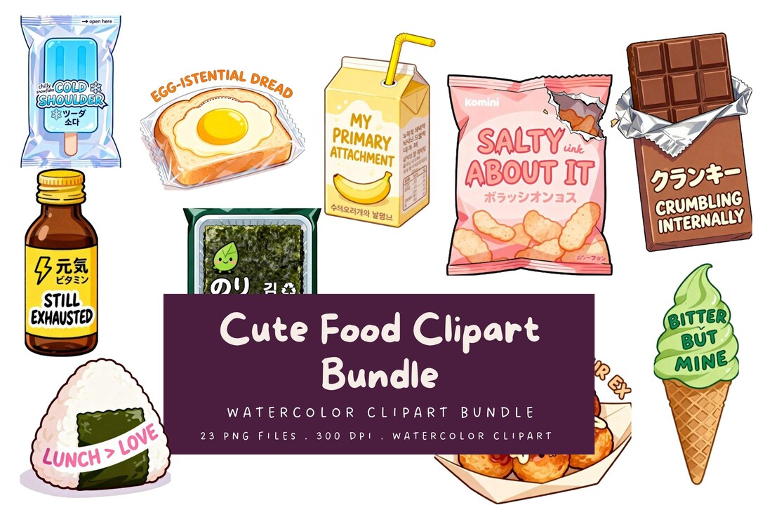 Kawaii Food Clipart Bundle, Funny Life Quotes, Digital Stickers ...