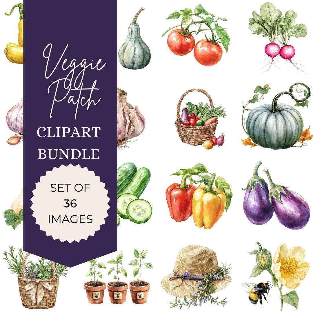 Vegetables Patch Clipart Digital Download, Rustic Watercolor Garden ...