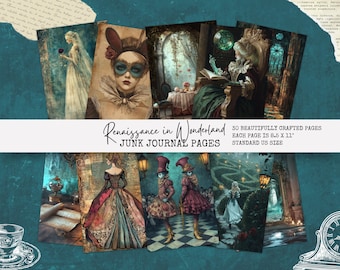 Kit de diario basura Renaissance Wonderland, páginas imprimibles vintage, papel de álbum de recortes de fantasía, paquete de manualidades digitales