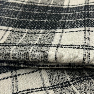 Plaid Flannel Fabric by the Yard – Black White Check Winter Fabric for Shirts