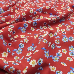 Red Floral Viscose Cotton Fabric for Dresses, Dress Fabric for Blouses, Blouse Fabric for Skirts, Skirt Fabric Drapey Soft (150x100 cm)