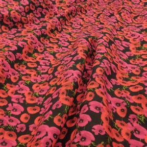 Red Pink Floral Cotton Viscose Fabric by the Yard – Soft Drapey Material for Dresses, Skirts, Blouses,Kimonos (Width 150cm 1,64 yard 57 inc)
