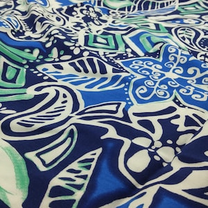 Blue White Patterned Viscose Belmando Fabric by the Yard – Drapey, Soft Silk-Feel Material for Dresses, Kimonos, Blouses | 150x100 cm