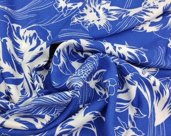 Blue White Floral Cotton Viscose Fabric – Lightweight Soft Material by Yard for Dresses, Blouses, Kimonos | 150x100 cm