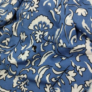Blue Floral Viscose Cotton Fabric by the Yard, Soft Drapey Dress and Skirt Fabric, (150 cm / 59") Wide