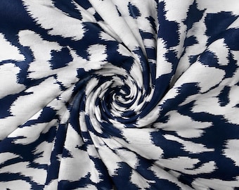 Navy Ikat Viscose Cotton Blend Fabric by the Yard, Abstract Zigzag Dress Fabric, (150 cm / 59") Wide