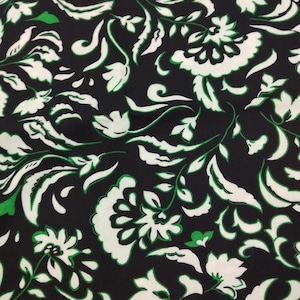 Green Floral Cotton Viscose Fabric by the Yard – Soft Lightweight Drapey Material for Dresses, Blouses, Skirts| 59x39 in (150x100 cm)