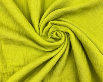 Olivgrüner Double Gauze Musselin Baumwollstoff – Weicher, Gekräuselter Stoff für Kimonos, Kleider, Blusen (150x100 cm)